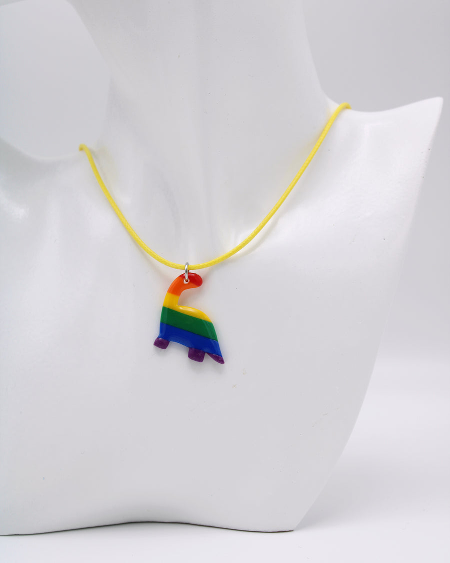 LGBTQ+ Pride Rainbow Polymer Clay Dinosaur Necklace