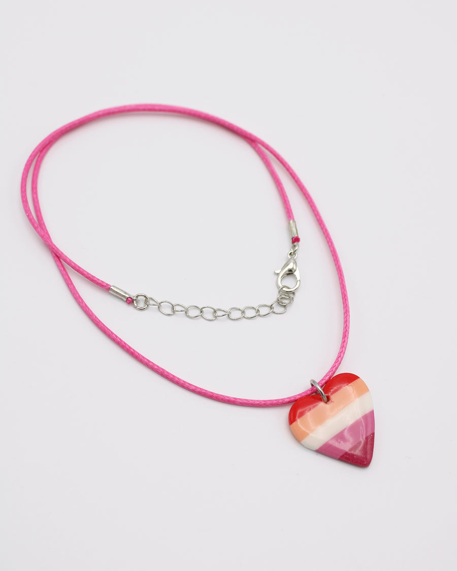 Lesbian Flag LGBTQ+ Pride Heart Polymer Clay Necklace