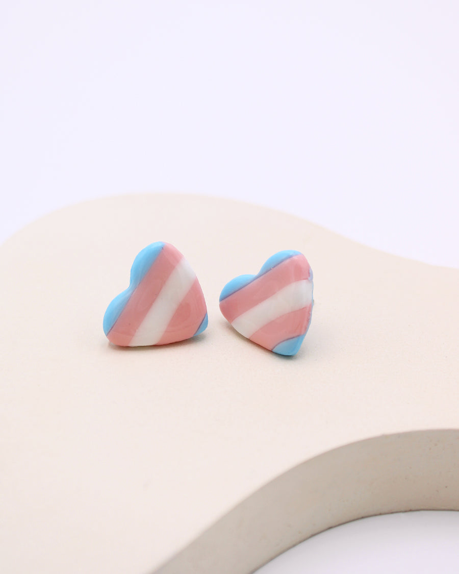 Transgender Heart Stud Earrings LGBTQ+ Trans Pride Polymer Clay Jewellery