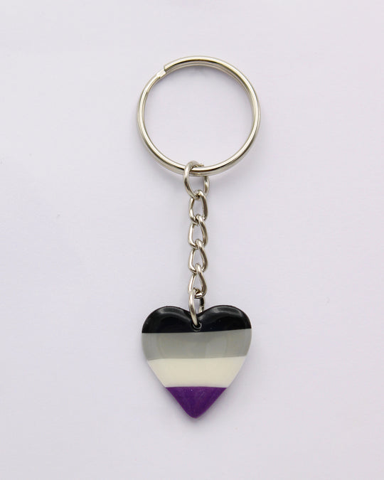 LGBTQ+ Pride Flag Asexual Heart Keyring