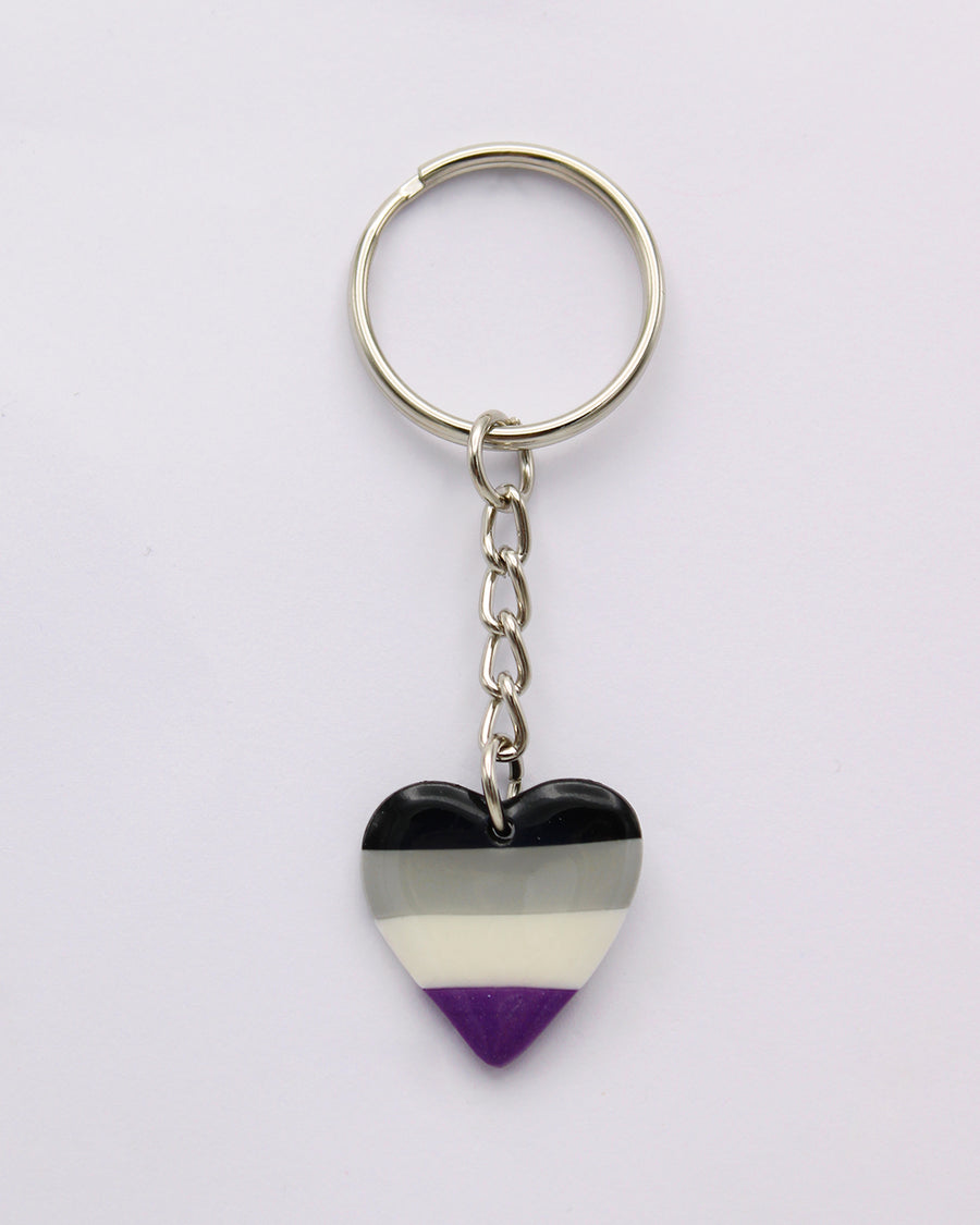 LGBTQ+ Pride Flag Asexual Heart Keyring