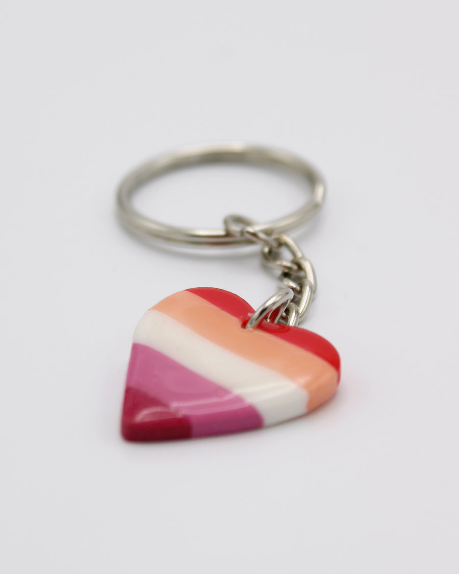 Lesbian Flag LGBTQ+ Pride Polymer Clay Heart Keyring