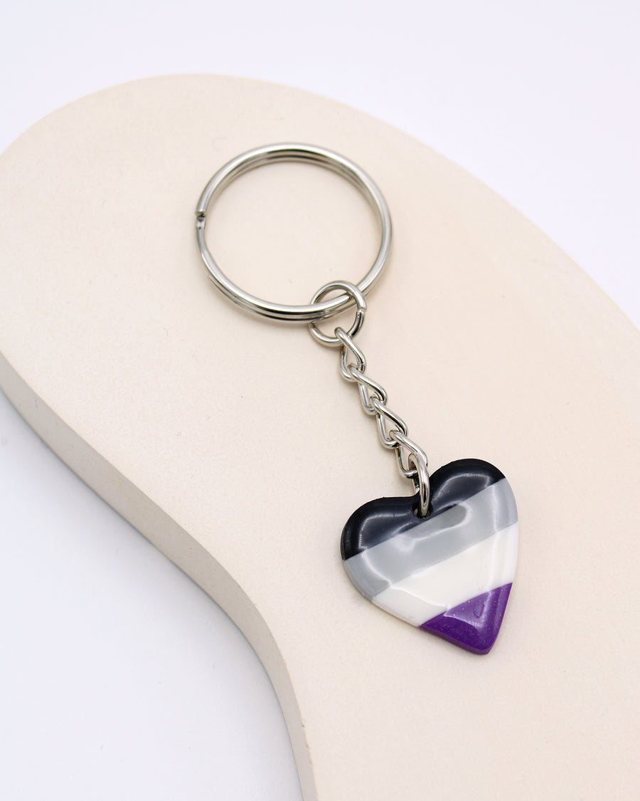 LGBTQ+ Pride Flag Asexual Heart Keyring