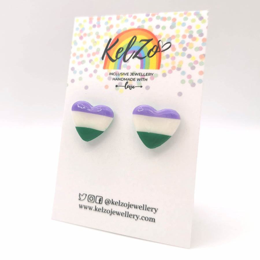 LGBTQ+ Pride Gender Queer Heart Stud Earrings
