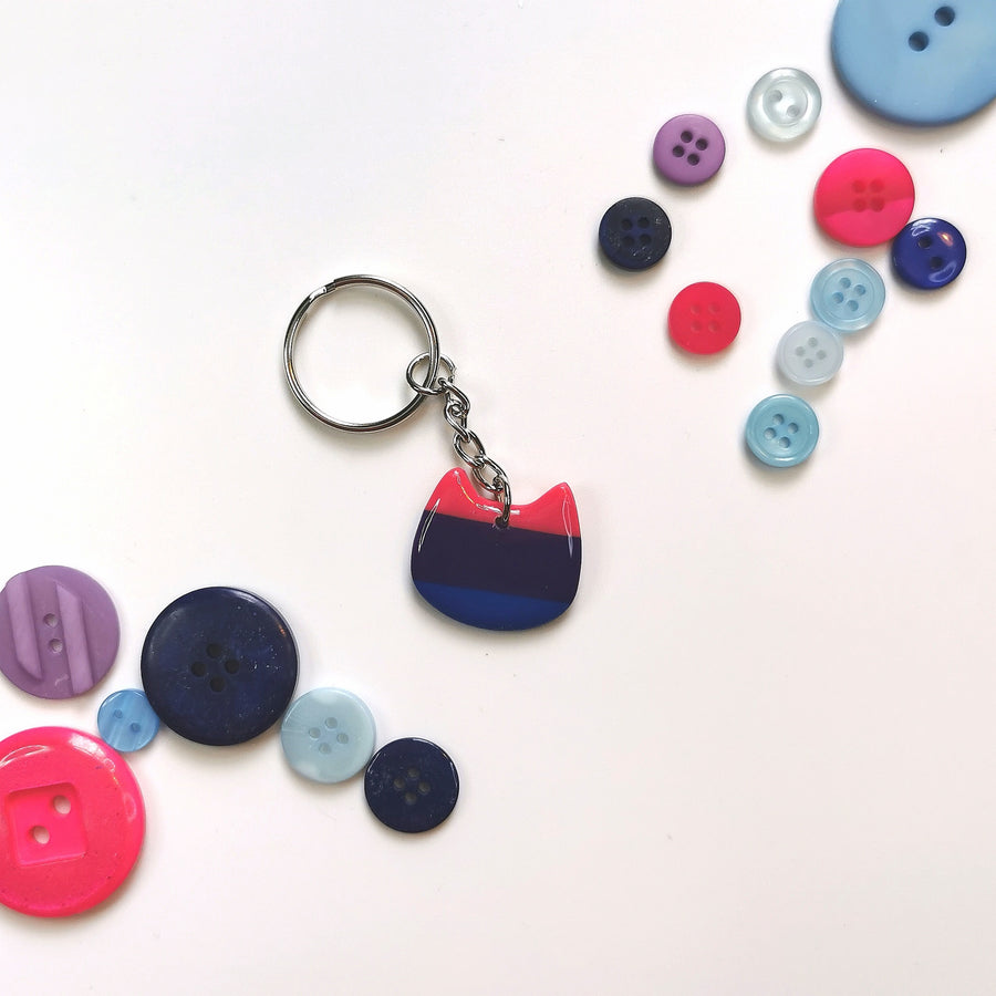 Pride Bisexual Flag Cat Keyring, Queer LGBTQ+ Jewellery