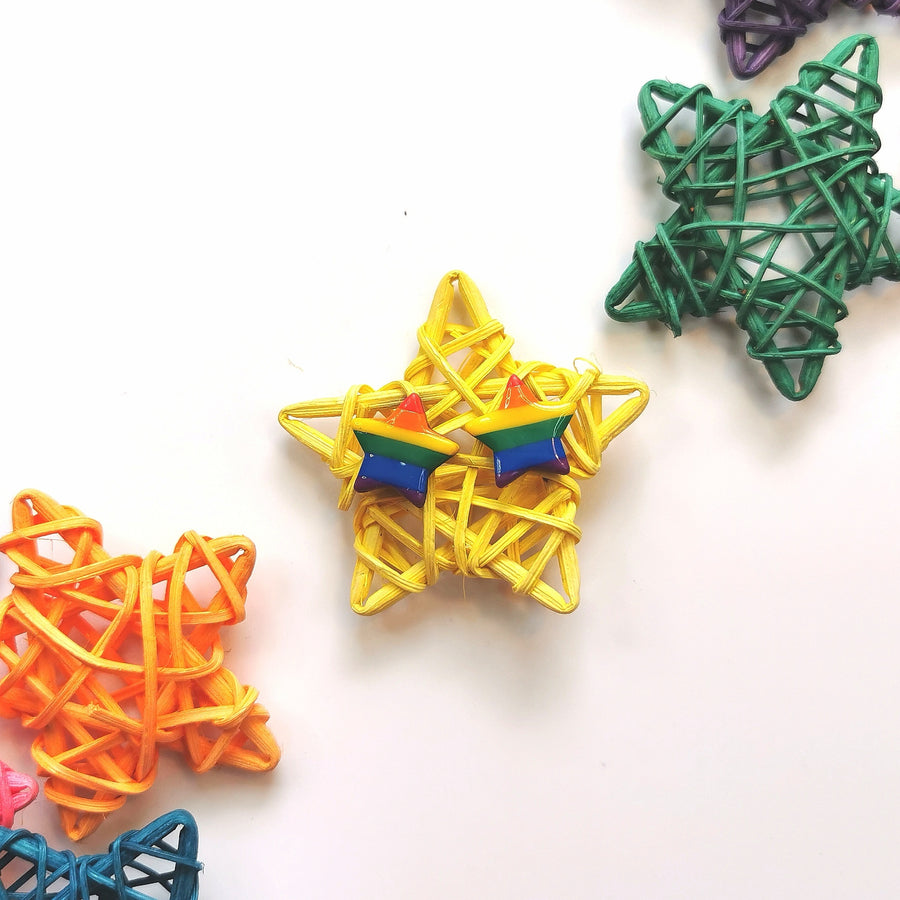 Pride Rainbow Star Earrings, LGBTQ+ Queer Stud Earrings