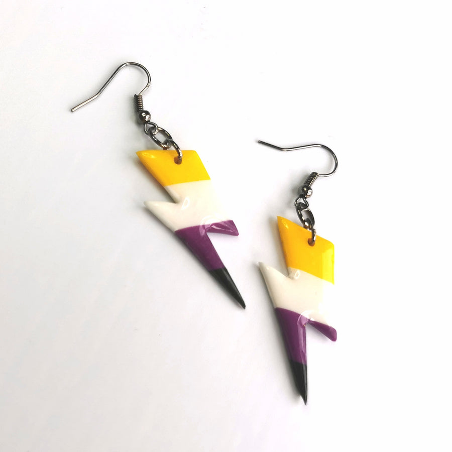 Non Binary Lightning Bolt Drop Earrings