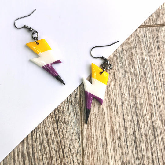 Non Binary Lightning Bolt Drop Earrings