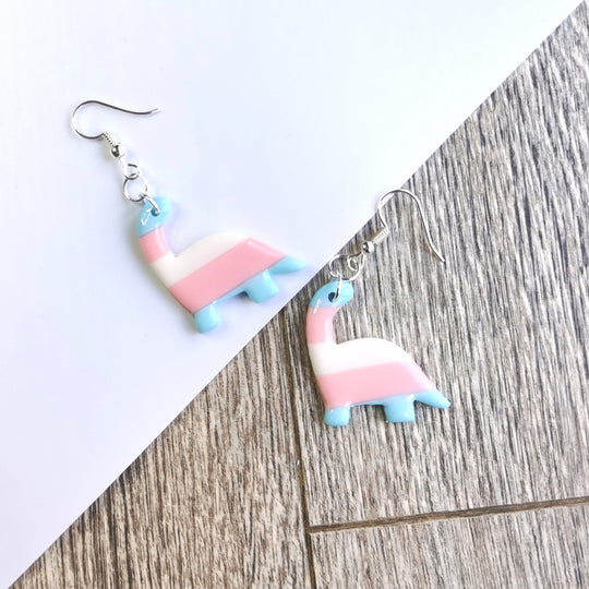 Pride LGBTQ+ Transgender Dinosaur Polymer Clay Earrings