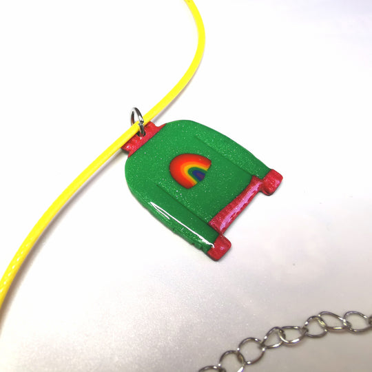 Green & Red Woolly Rainbow Jumper Necklace
