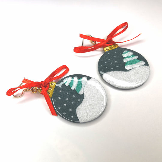 Snow Scene Christmas Bauble Earrings
