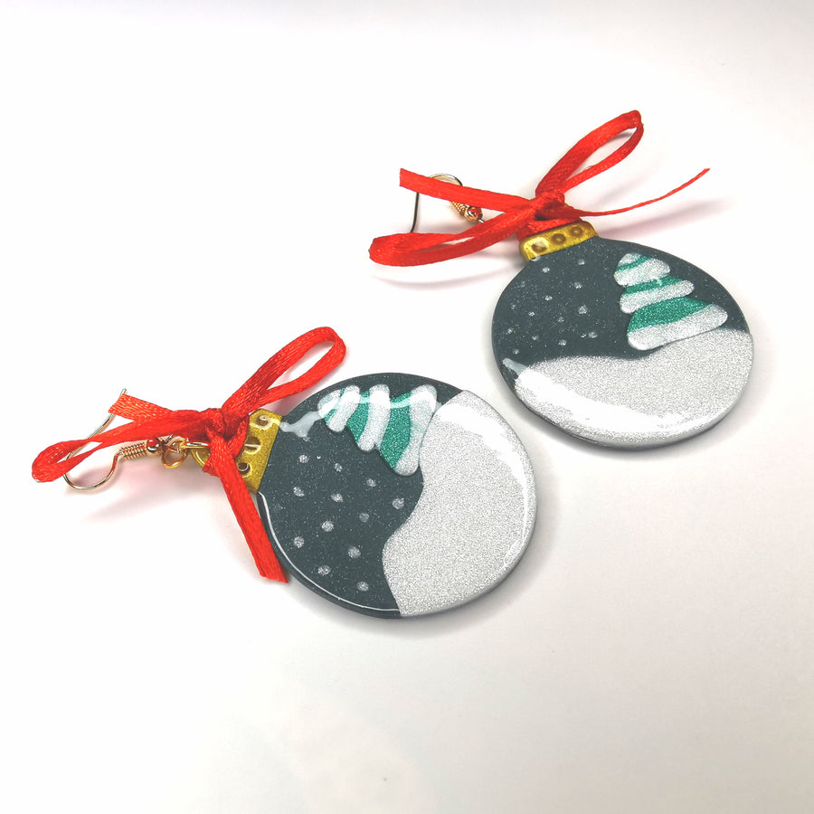 Snow Scene Christmas Bauble Earrings