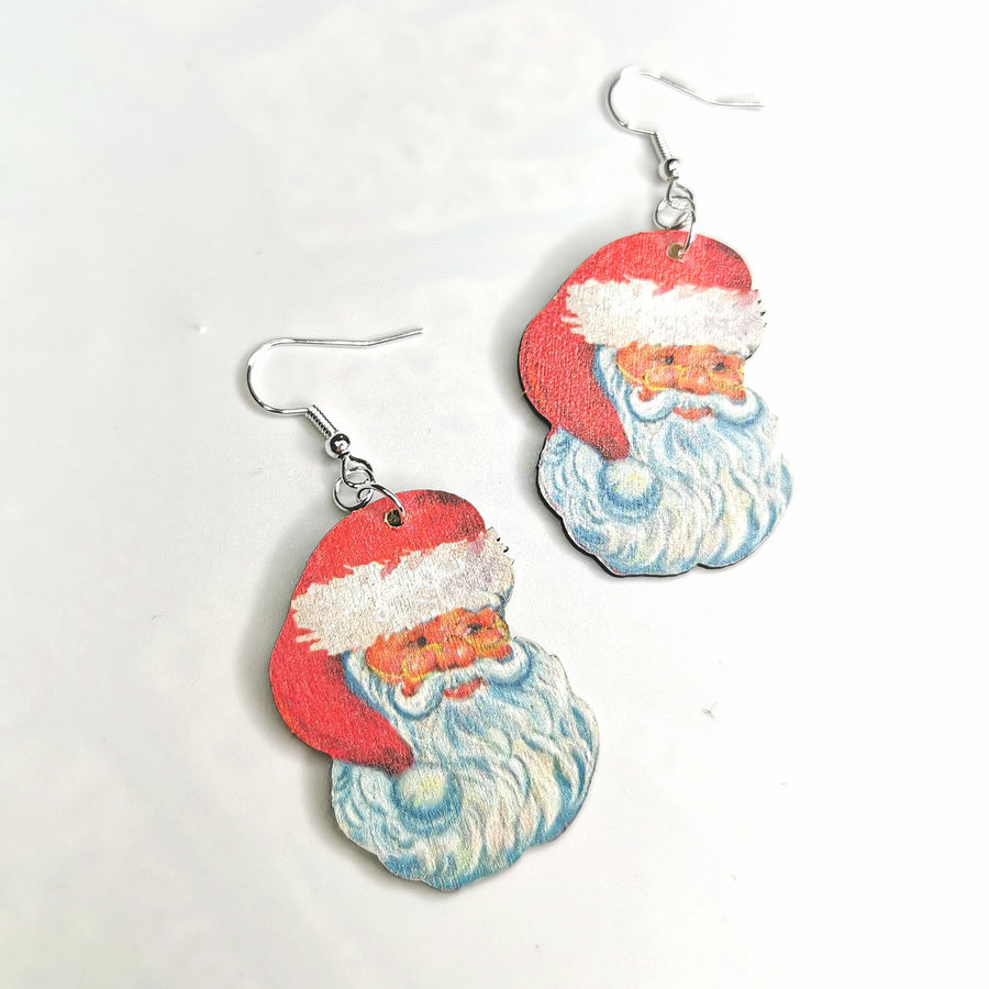 Wooden Christmas Santa Earrings