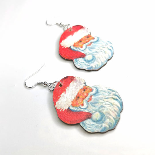Wooden Christmas Santa Earrings
