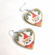 Wooden Christmas Owl Heart Earrings
