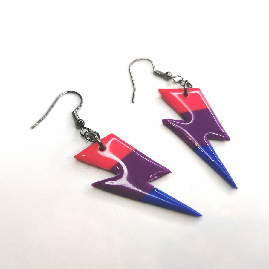 LGBTQ+ Pride Bisexual Lightning Bolt Drop Polymer Clay Jewellery Earrings