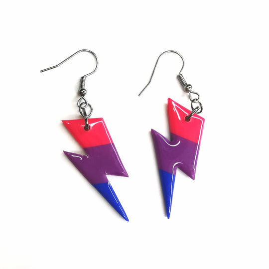 LGBTQ+ Pride Bisexual Lightning Bolt Drop Polymer Clay Jewellery Earrings