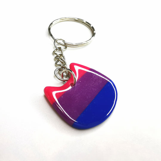 Pride Bisexual Flag Cat Keyring, Queer LGBTQ+ Jewellery