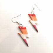 Pride Lesbian Lightning Bolt Drop Polymer Clay LGBTQ+ Jewellery Earrings
