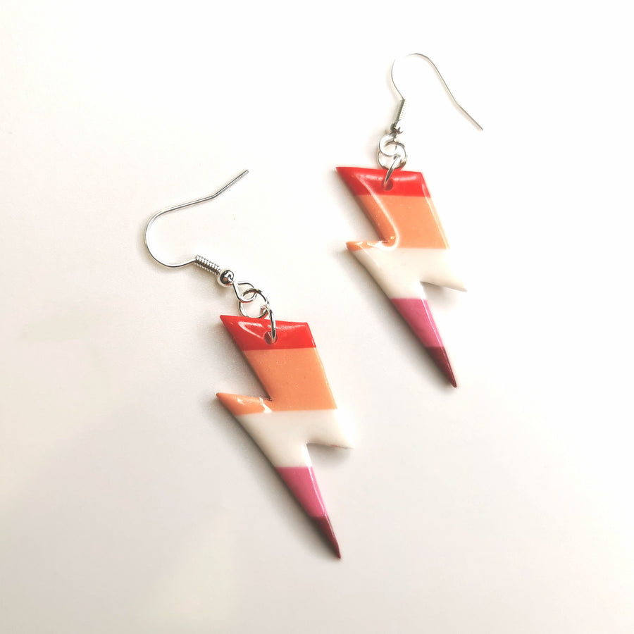 Pride Lesbian Lightning Bolt Drop Polymer Clay LGBTQ+ Jewellery Earrings