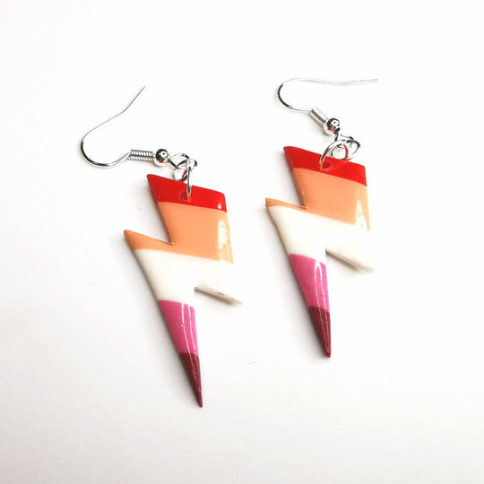 Pride Lesbian Lightning Bolt Drop Polymer Clay LGBTQ+ Jewellery Earrings