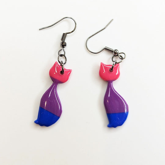 Bisexual Flag Slender Cat Earrings LGBTQ+ Jewellery