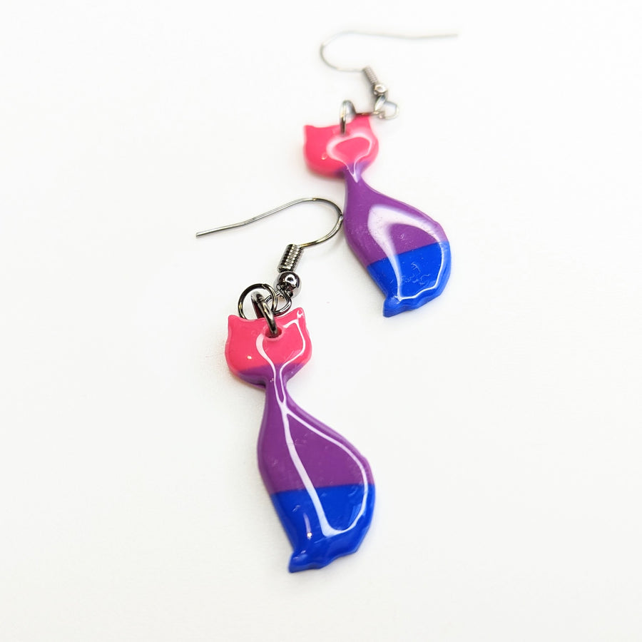 Bisexual Flag Slender Cat Earrings LGBTQ+ Jewellery