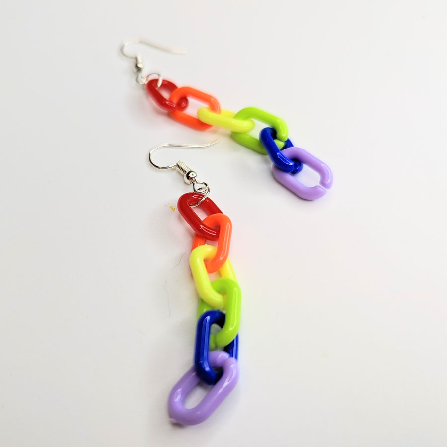 LGBTQ+ Pride Chain Link Rainbow Drop Earrings