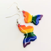 Rainbow Butterfly Drop Earrings, Polymer Clay Earrings