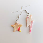 Sparkly Marbled Star and Lightning Bolt Earrings