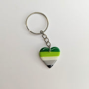 Aromantic Heart Flag Handmade Keyring LGBTQ+ Jewellery Polymer Clay