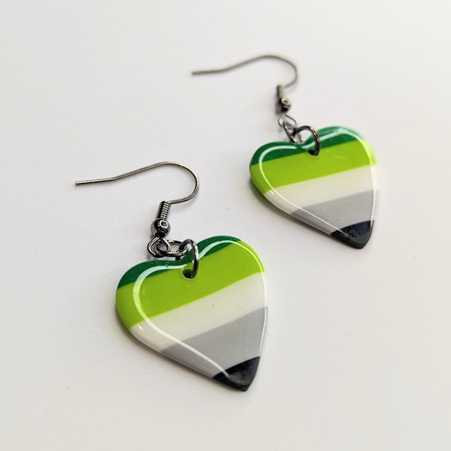 Aromantic Heart Flag Earrings Handmade LGBTQ+ Jewellery Polymer Clay