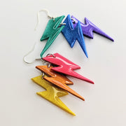 Rainbow Pride Staggered Lightning Bolt Statement Earrings, LGBTQ+ Queer Trapeze Earrings