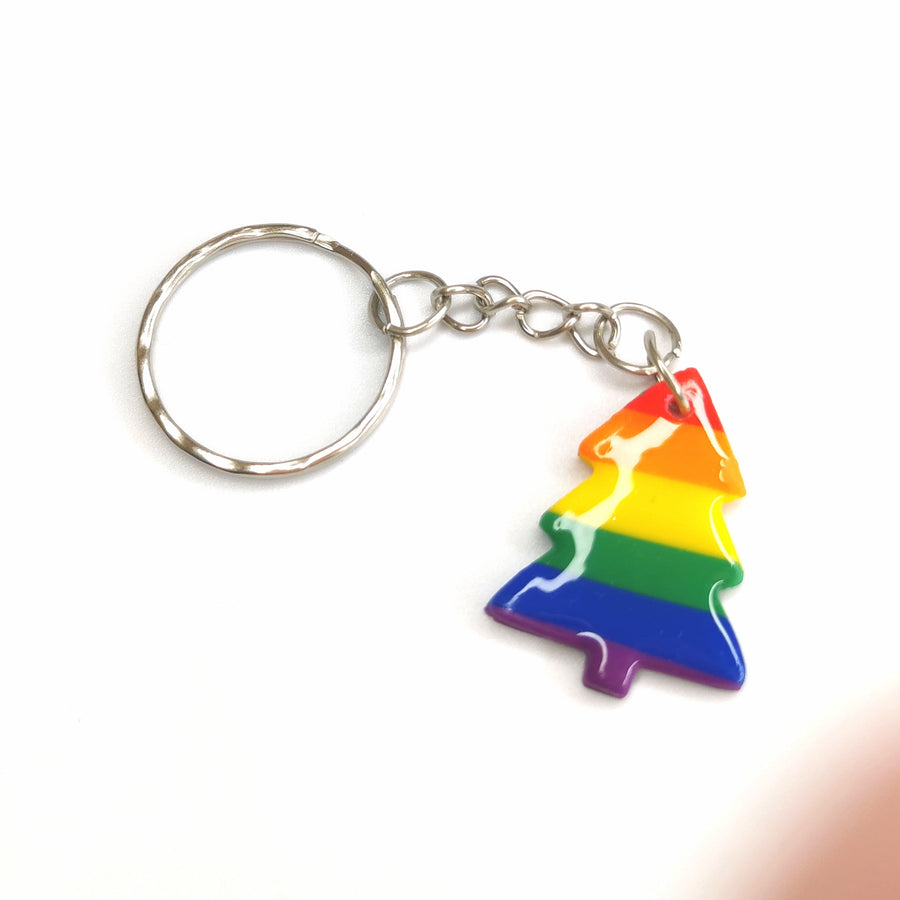 Rainbow Christmas Tree Keyring Keychain LGBTQ Jewellery