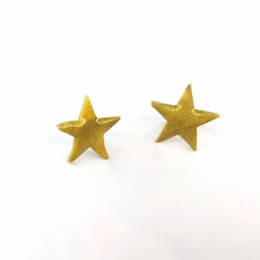 Sparkly Gold Star Stud Earrings