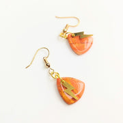 Marbled Orange with Cute Lightning Bolt Drop Earrings