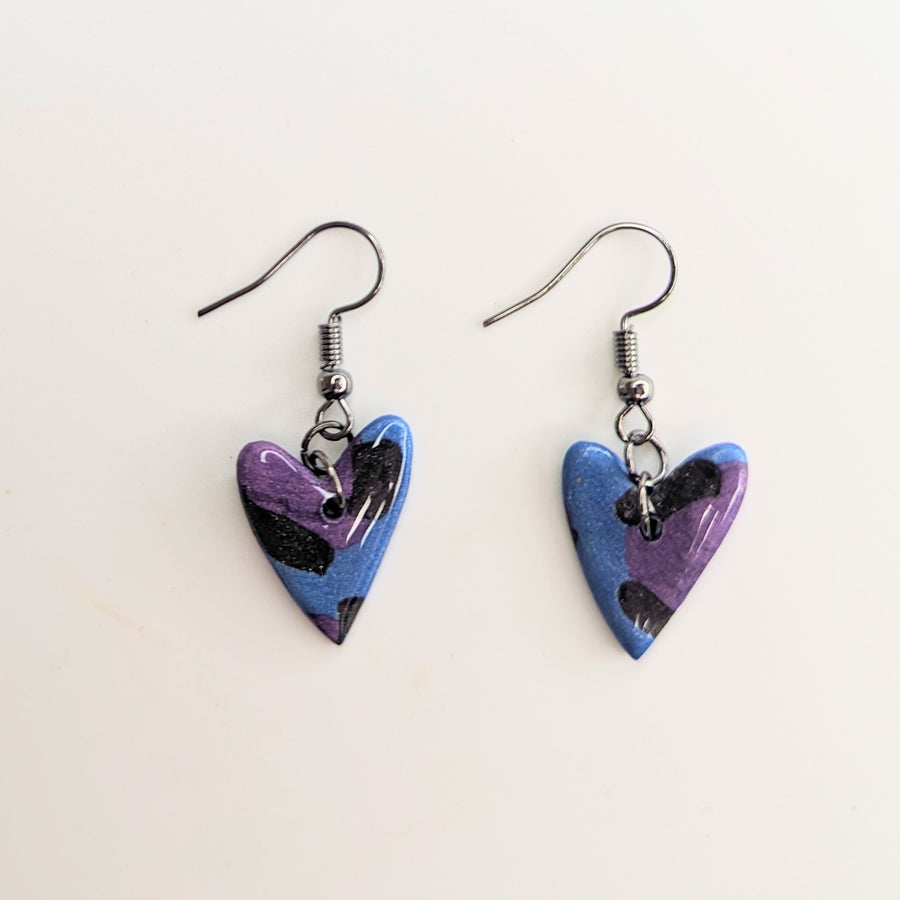 Blue & Purple Leopard Print Heart Drop Earrings