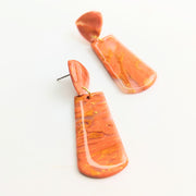 Marbled Orange & Translucent Gold Leaf Trapeze Earrings