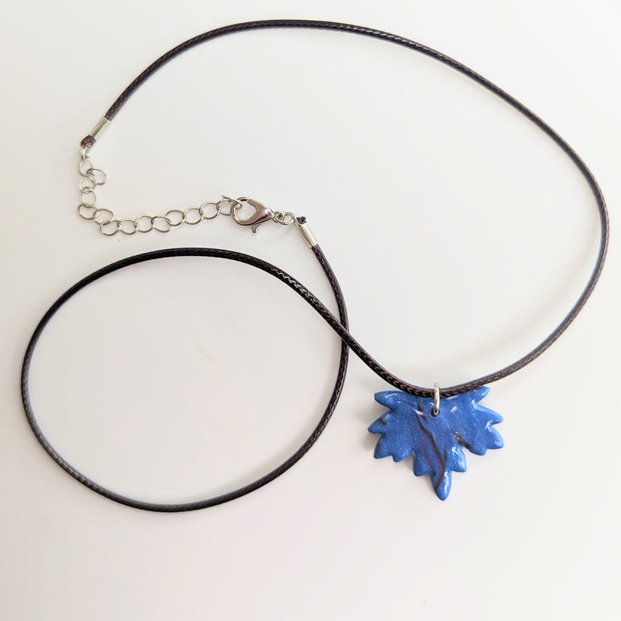 Marbled Blue & Purple Maple Leaf Necklace
