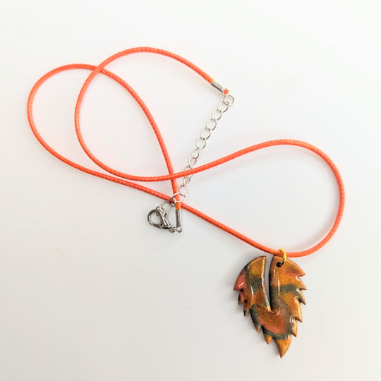 Marbled Orange Split Leaf Necklace