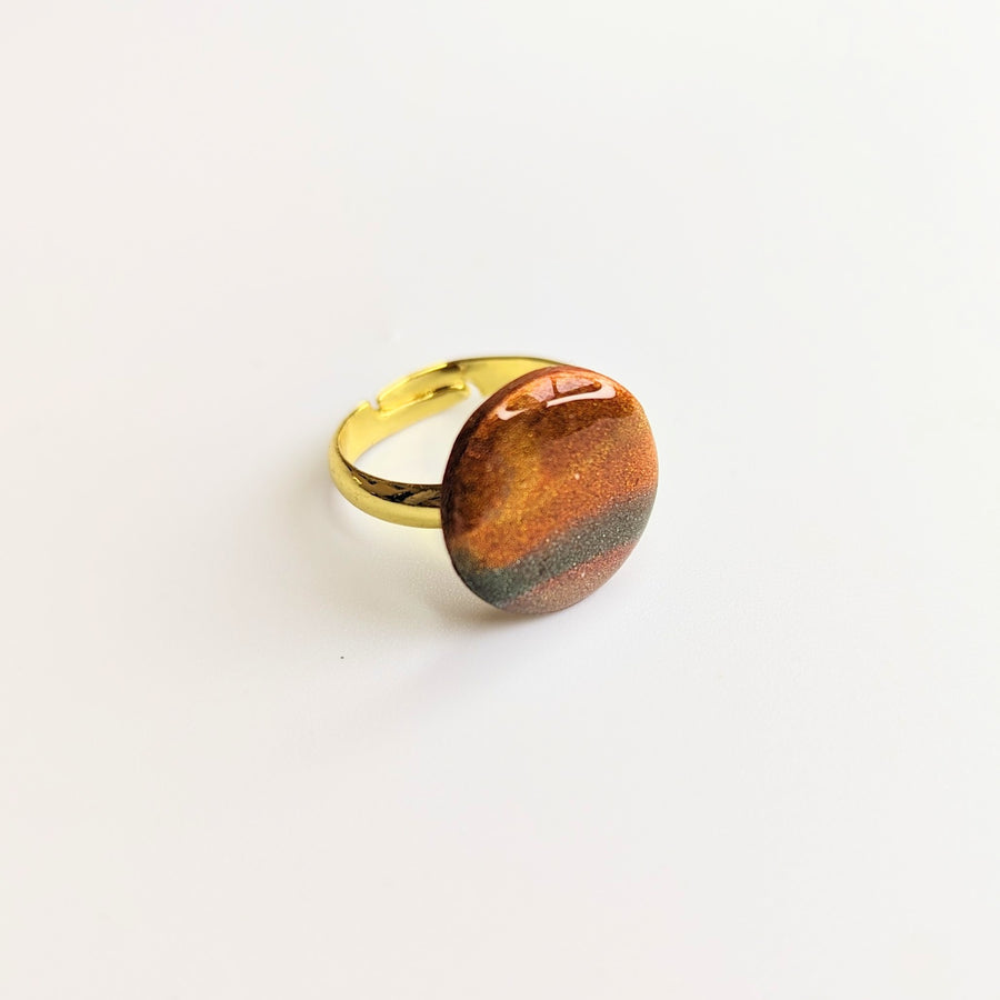 Marbled Orange & Green Cute Circle Adjustable Ring