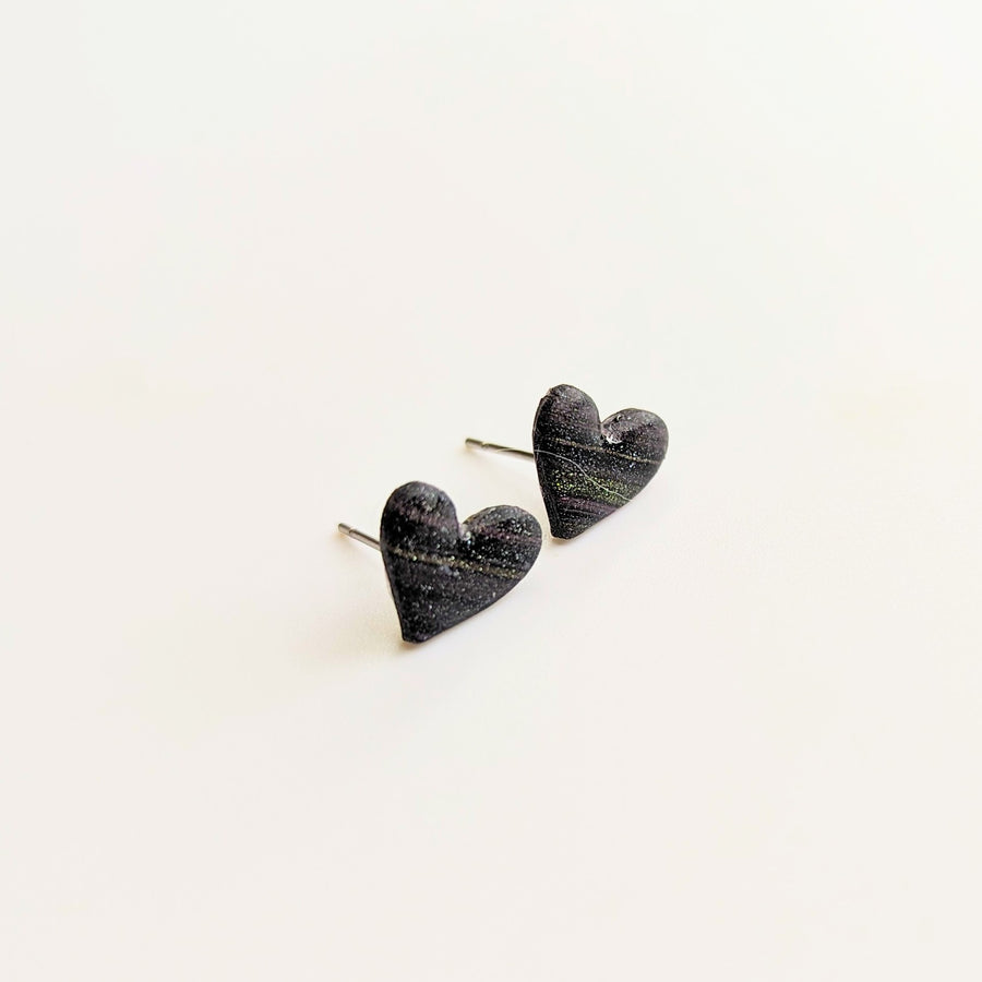 Striped Black Heart Stud Earrings