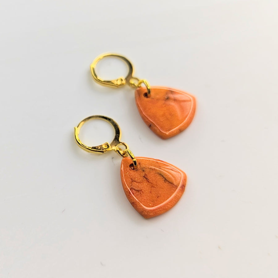 Marbled Orange Teardrop Huggie Hoop Earrings