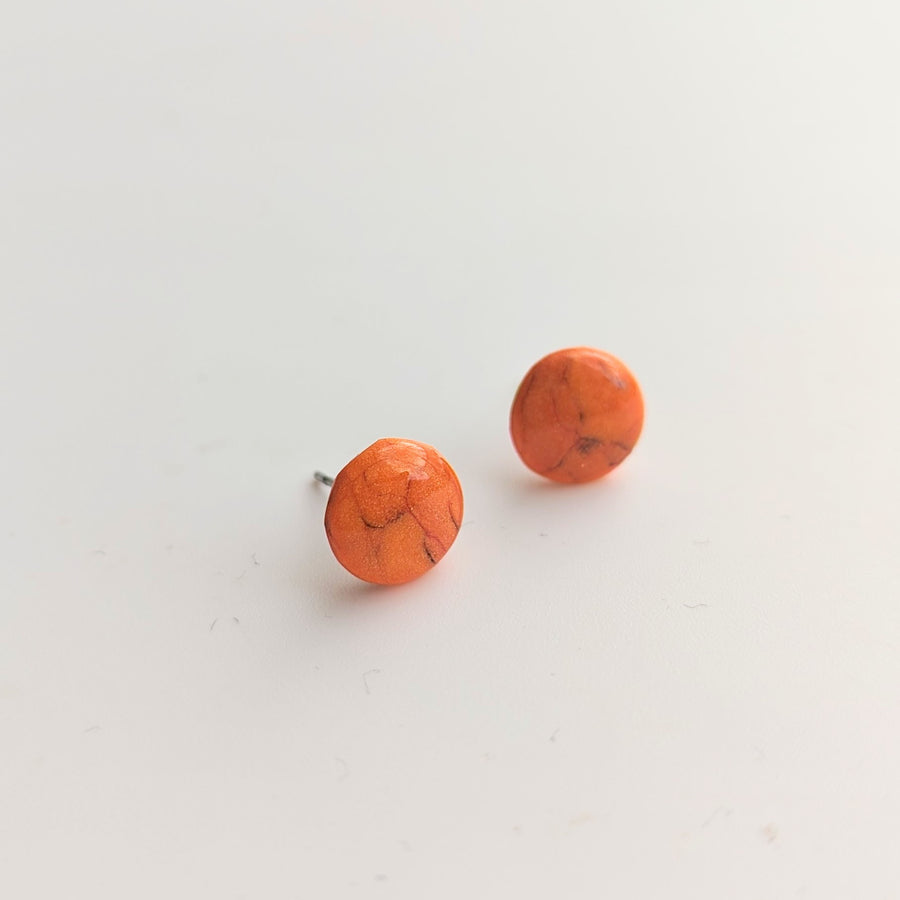 Marbled Orange Circle Stud Earrings
