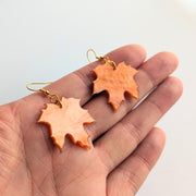 Rippled Orange Maple Leaf Statement Acrylic Drop Earrings