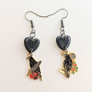 Dark Raven Sparkly Heart Topped Trapeze Earrings