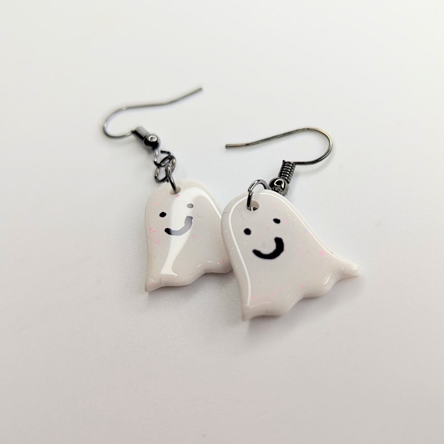 Sparkly White with Pink Glitter Ghost Earrings