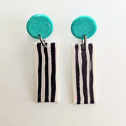 Sparkly Green Circle Topped Striped Trapeze Earrings