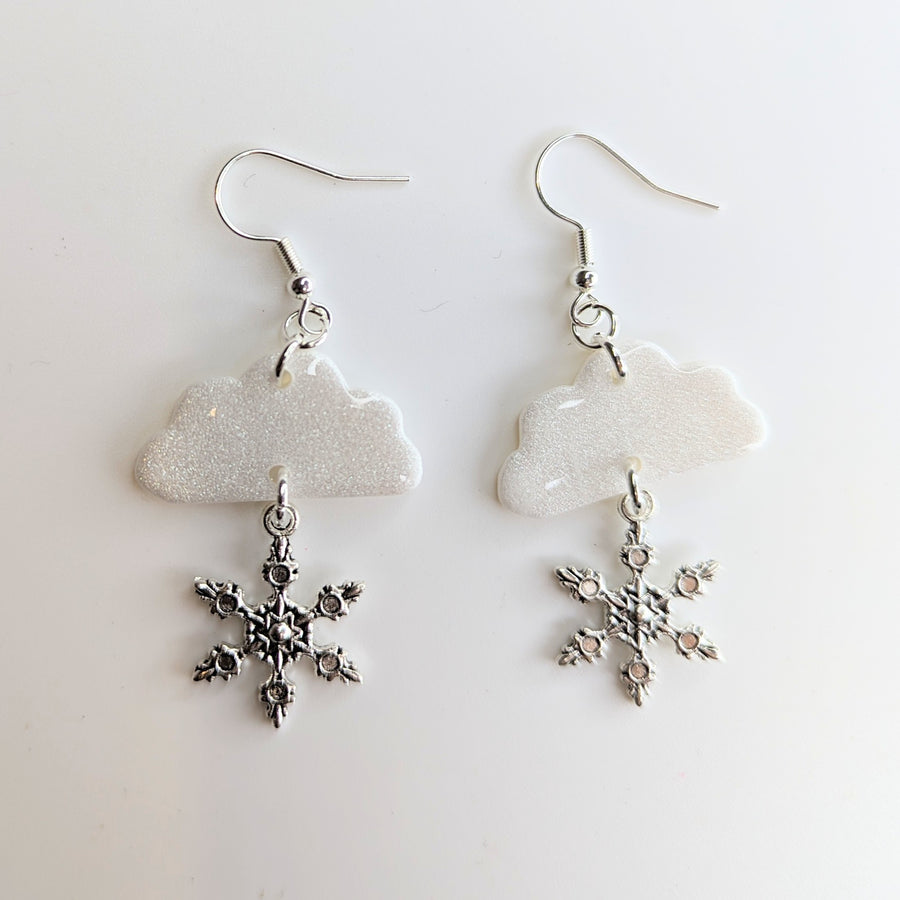 Sparkly Snow White Cloud & Snowflake Earrings
