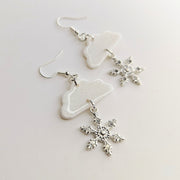 Sparkly Snow White Cloud & Snowflake Earrings